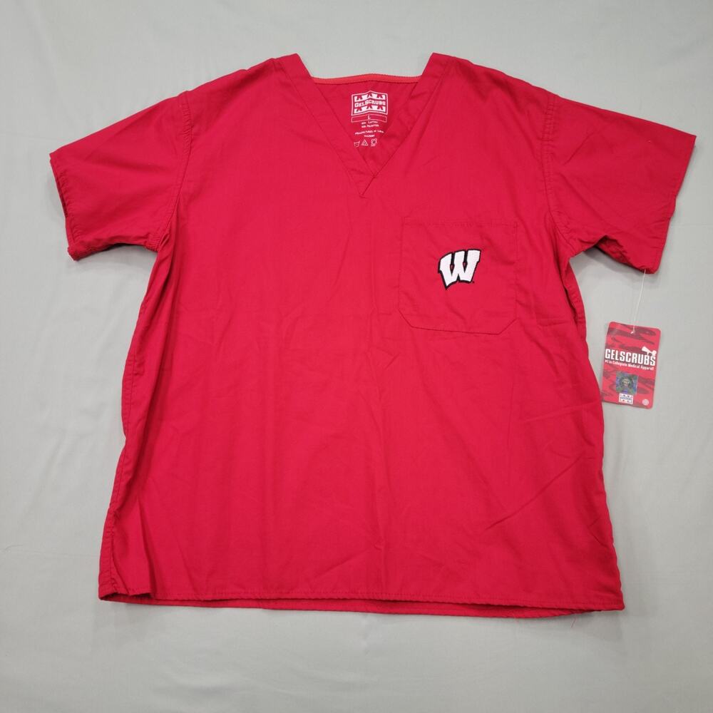 Gelscrubs Wisconsin Badgers Mens Large V Neck Scrub Top Pocket NCAA Red Medical